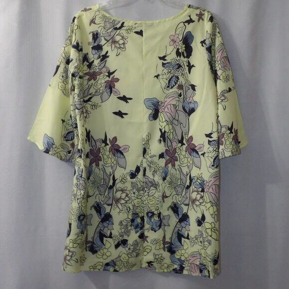 FINAL PRICE Misslook Yellow Floral Print Flutter Sleeve Tunic Blouse Top - Picture 5 of 9